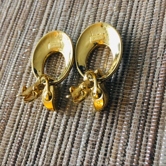 Vintage Trifari Hoop Earrings Clips Gold & Black - Picture 3 of 6